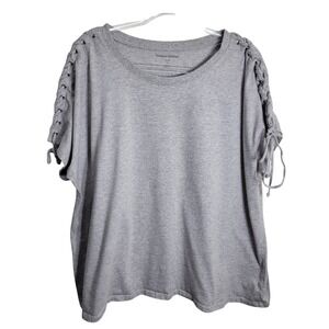 Woman Within Gray Heather Lace Up Shoulder Short Sleeve Boxy T-Shirt 1X 22/24